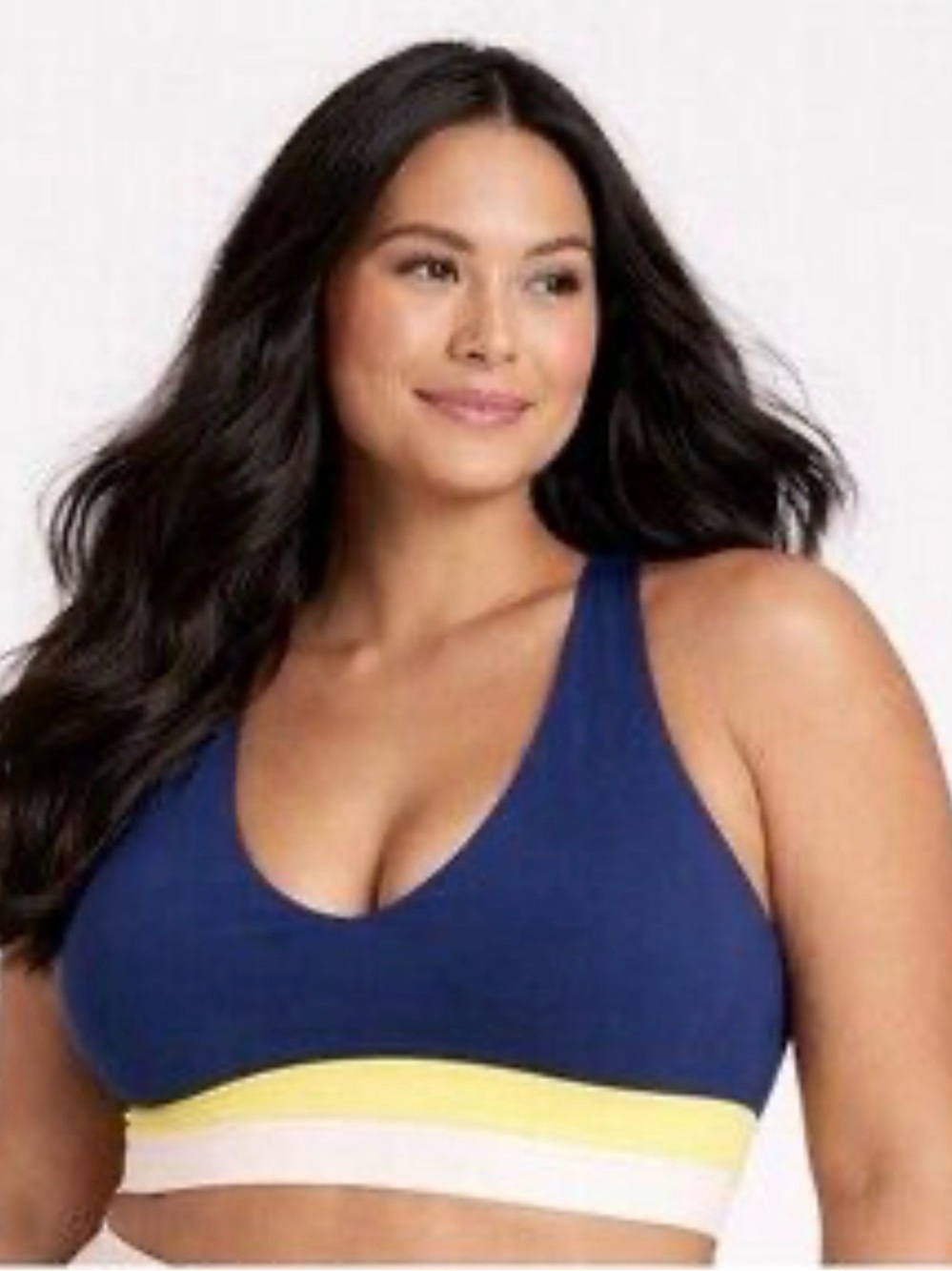JoyLab Women's Colorblocked Longline Sports Bra,  XXL - Navy Blue, Yellow, White
